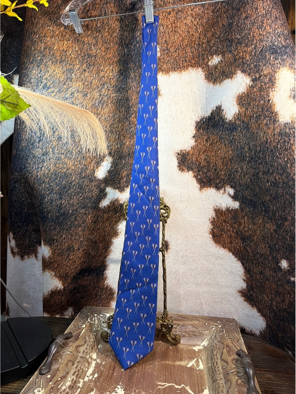 Alynn Blue Patterned Silk Tie with Lacrosse Design